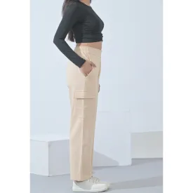 100% Supima Cotton Women Cargo Pants Creme