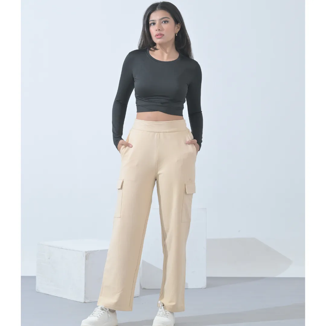 100% Supima Cotton Women Cargo Pants Creme