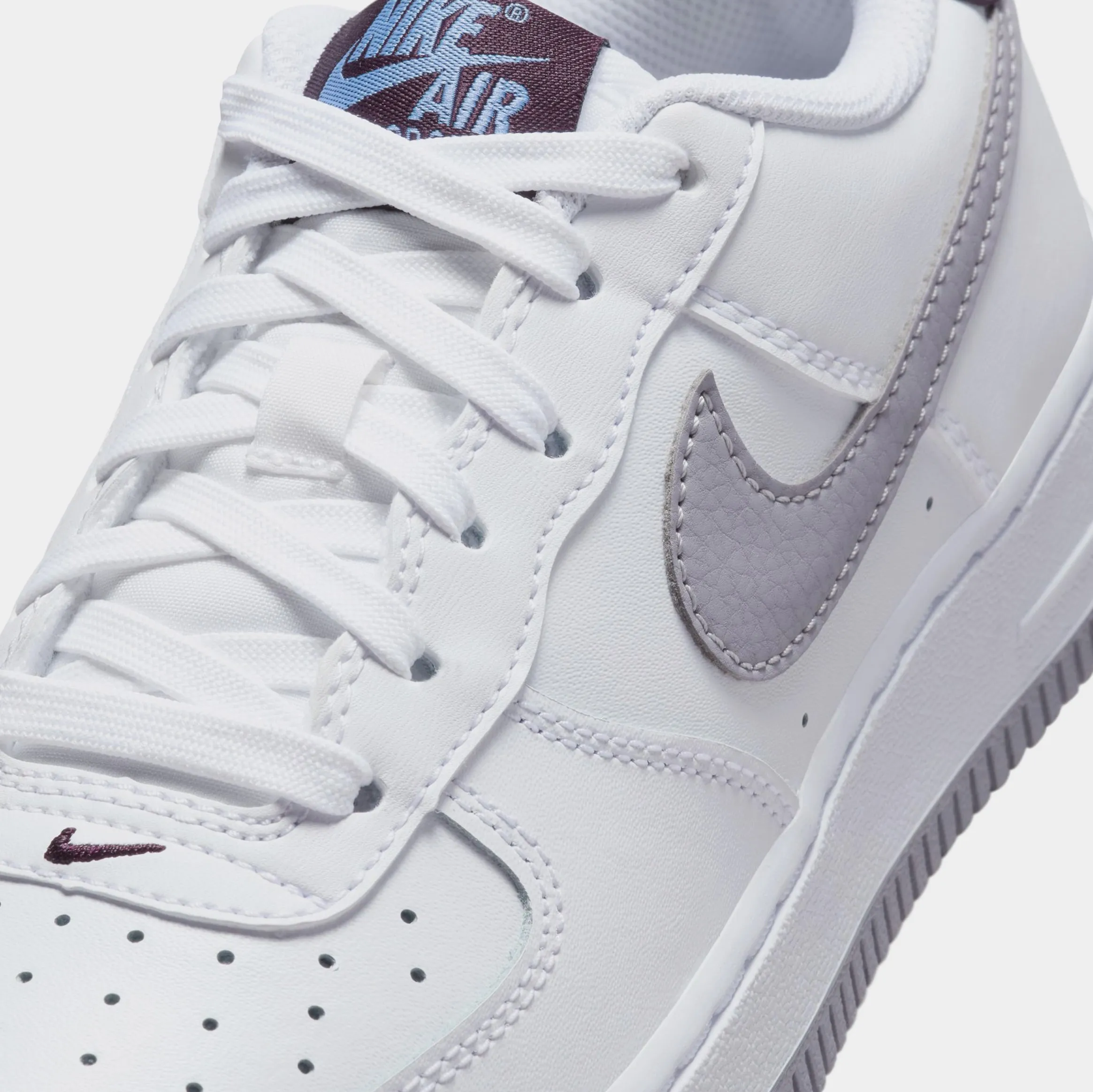 Air Force 1 Low Grade School Lifestyle Shoes (White/Burgundy Ash/Royal Pulse/Cement Grey)