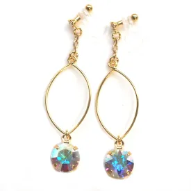 Aurora Borealis Swarovski Crystal and Hoop Invisible Clip On Earrings (Gold tone)