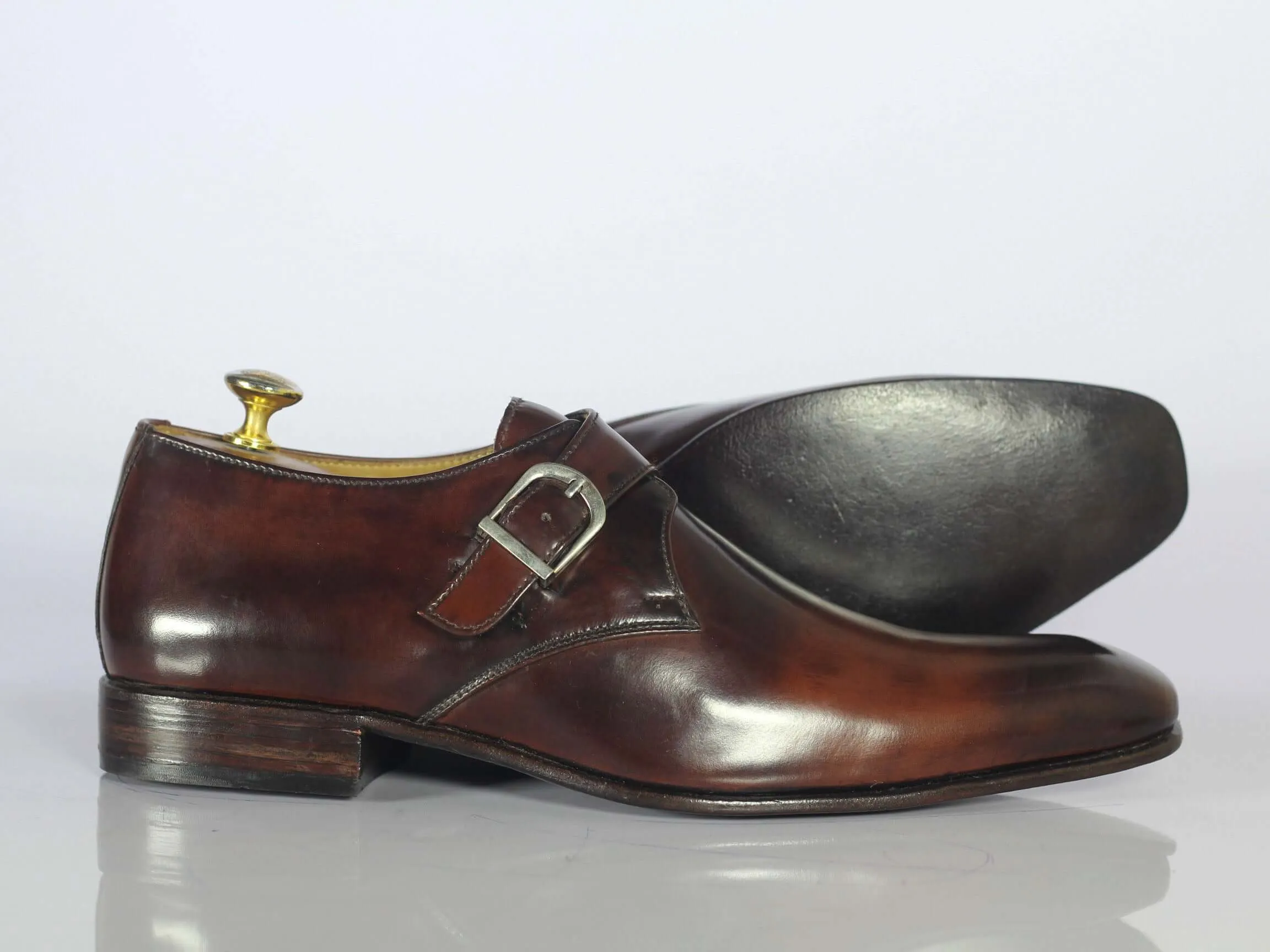 Awesome Handmade Men's Brown Leather Dress Shoes, Men Monk Strap Designer Shoes