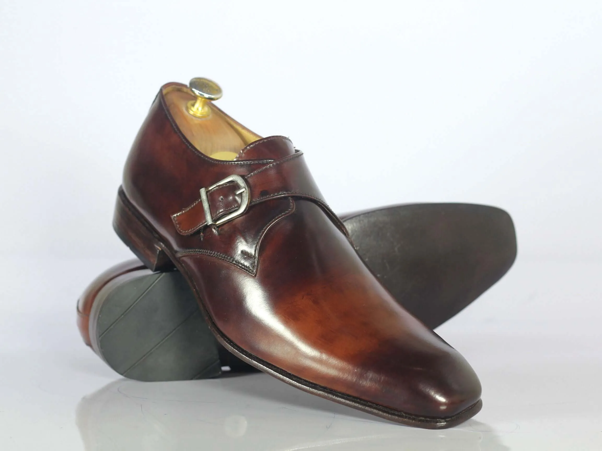 Awesome Handmade Men's Brown Leather Dress Shoes, Men Monk Strap Designer Shoes