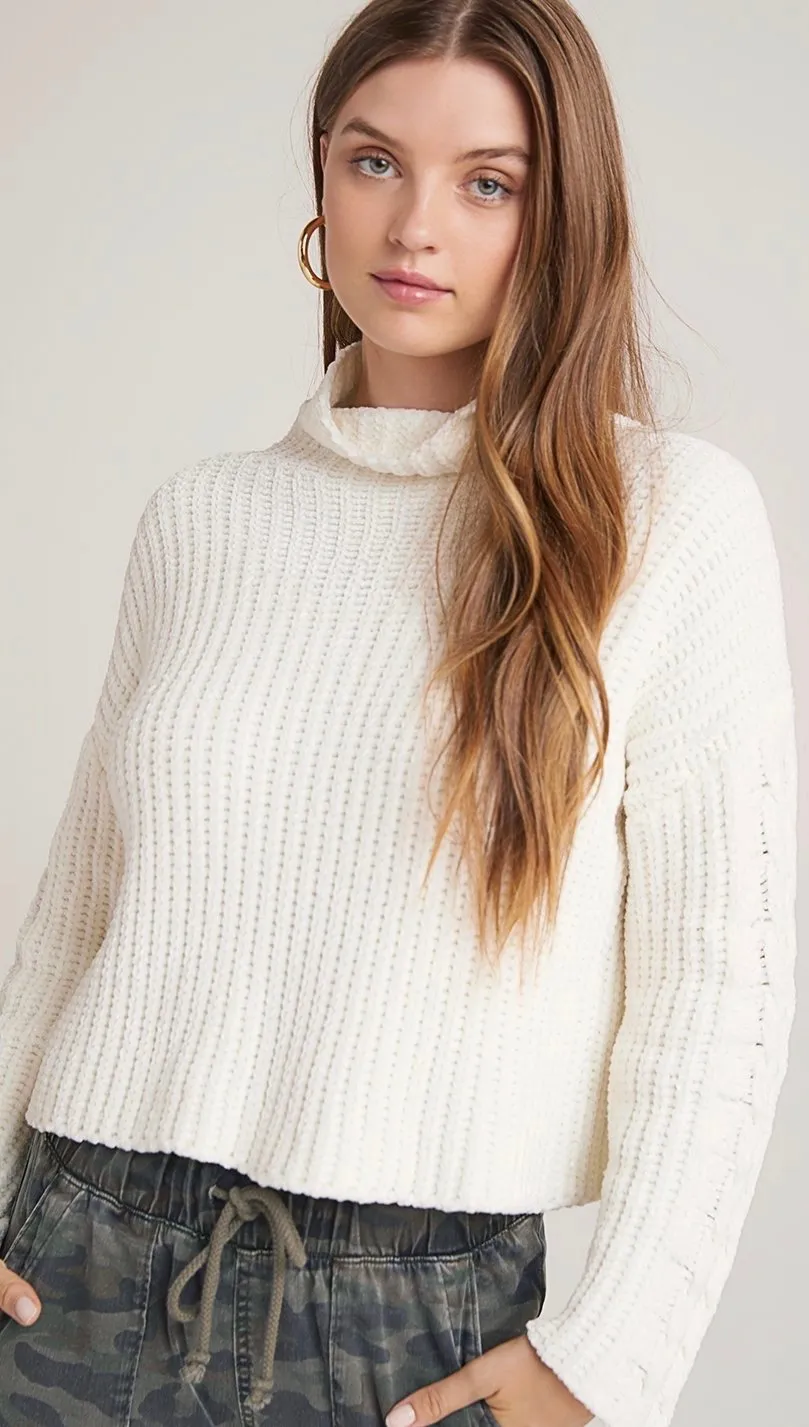 Bella Dahl Cable Sleeve Turtleneck Winter White