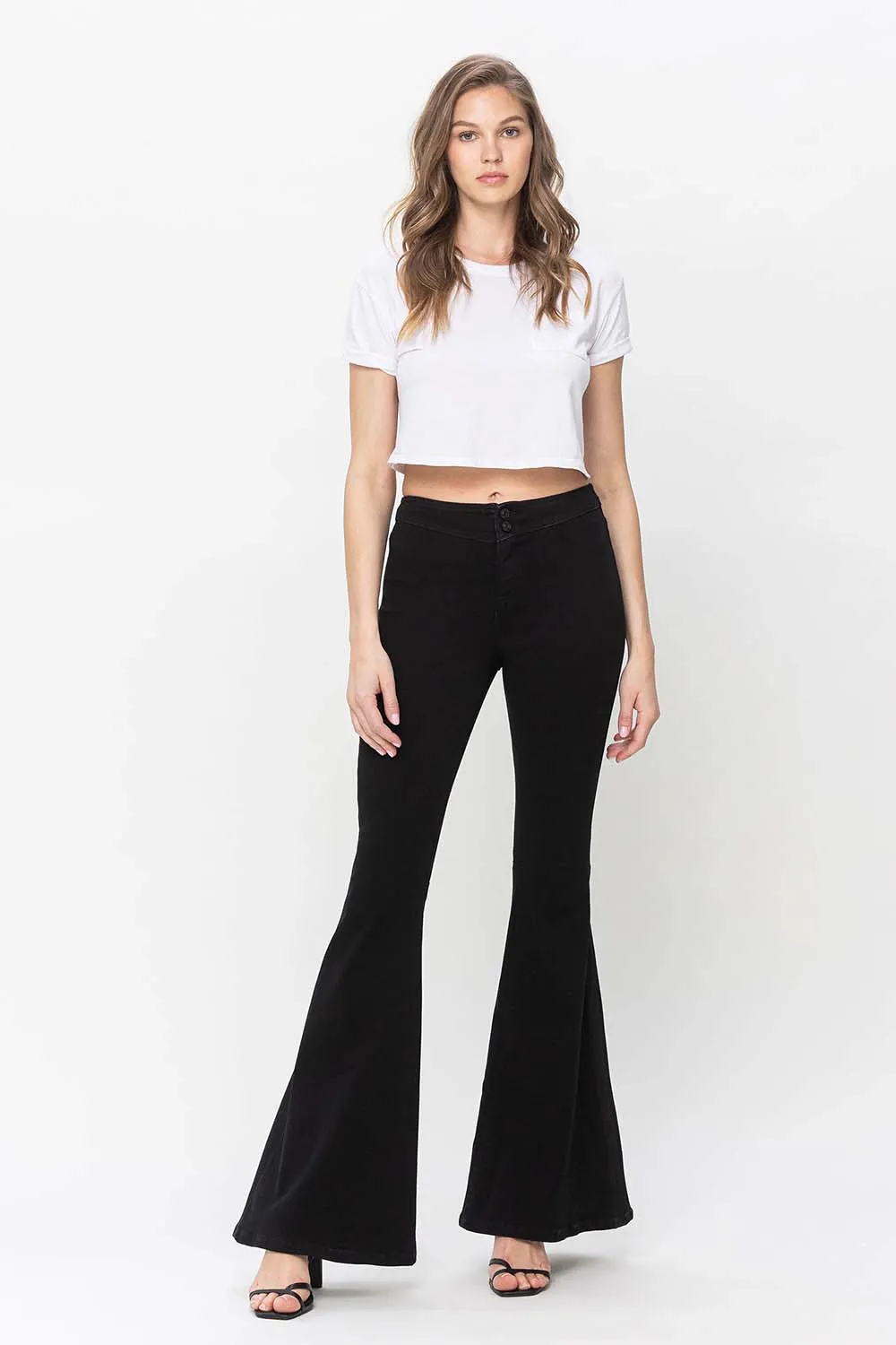 Black High Rise Super Flare Jeans by Vervet