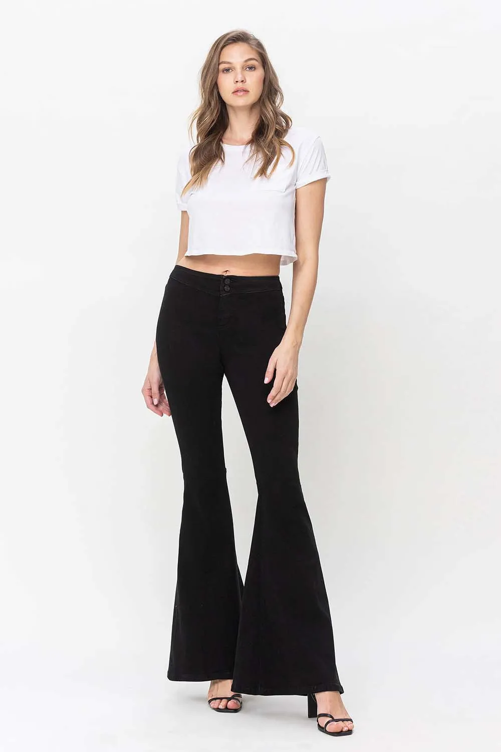 Black High Rise Super Flare Jeans by Vervet