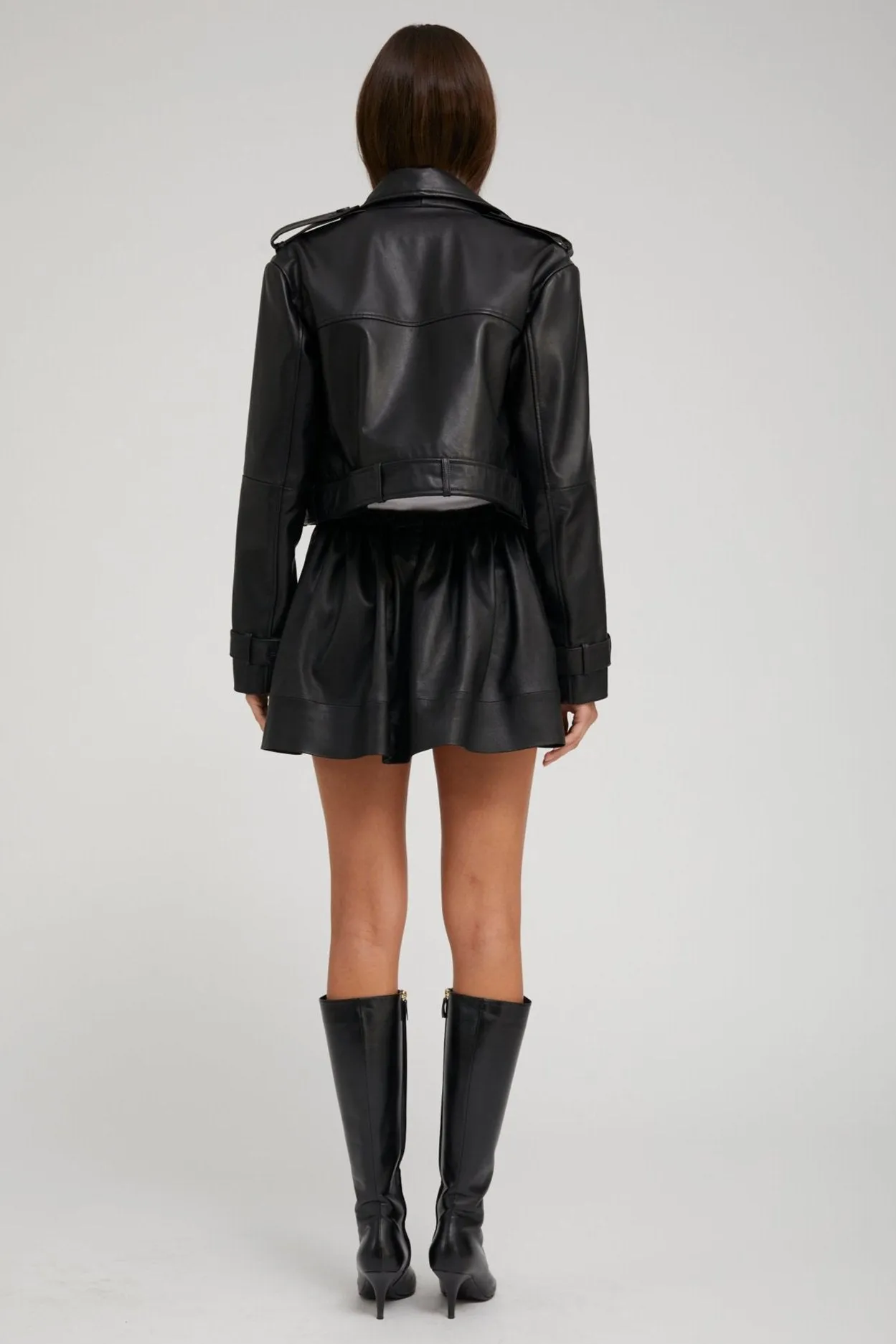 Black Leather Cropped Trench