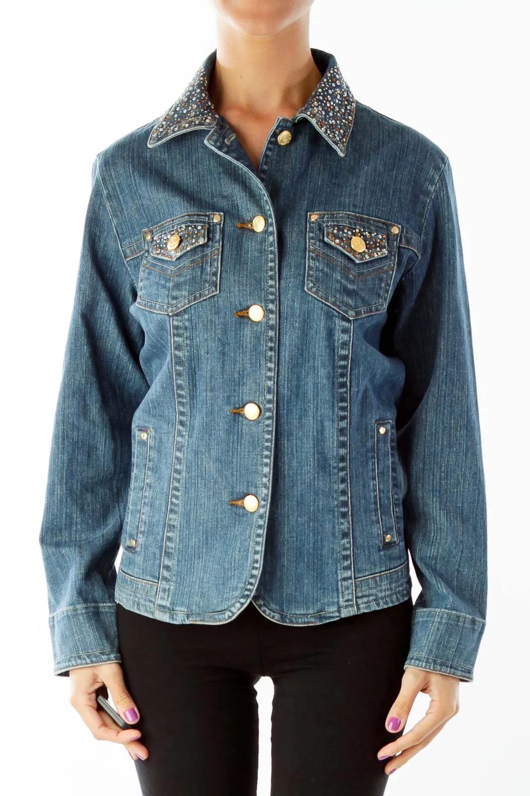 Blue Embroidered Denim Jacket