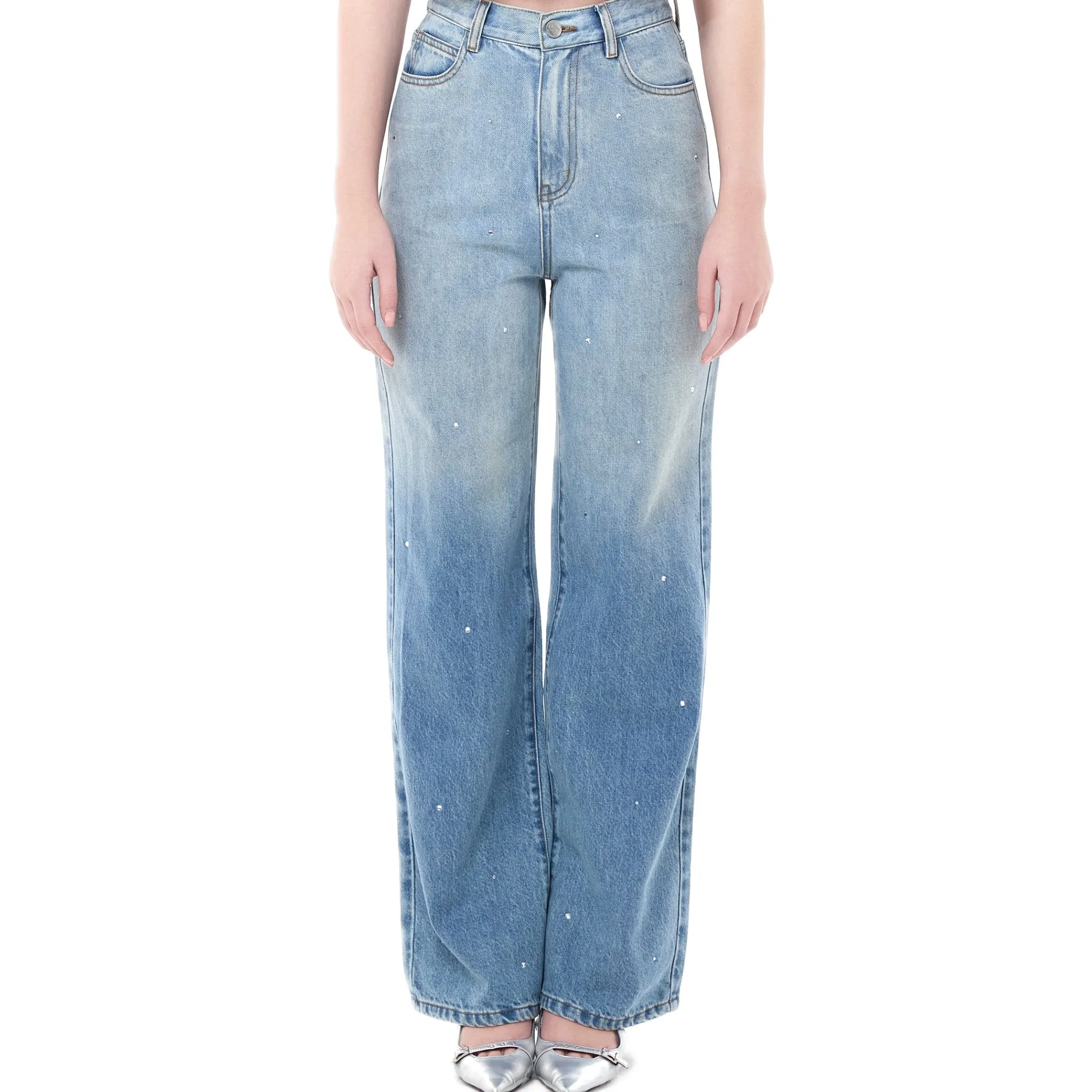 Blue Gradient Rhinestone Straight Leg Jeans