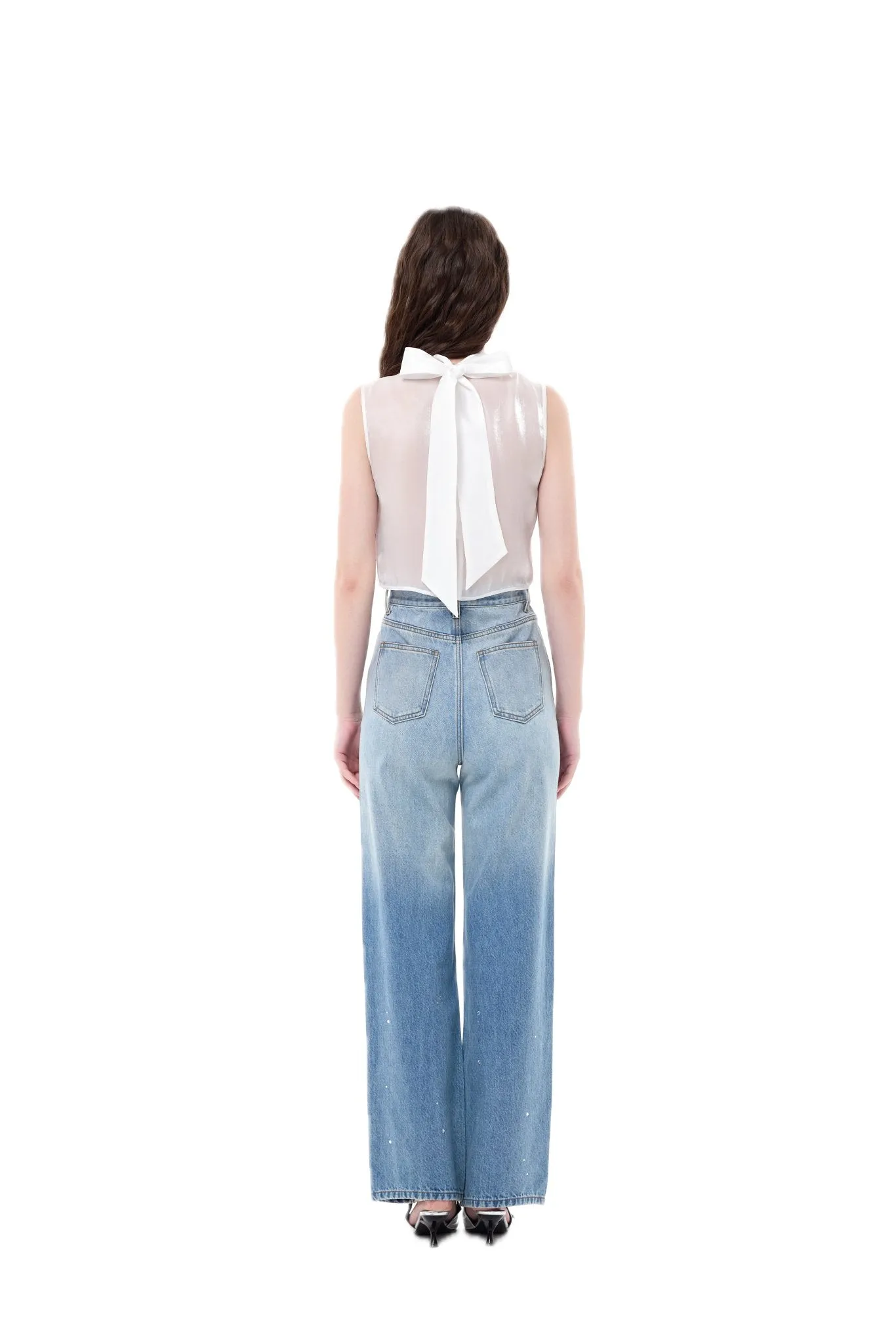 Blue Gradient Rhinestone Straight Leg Jeans