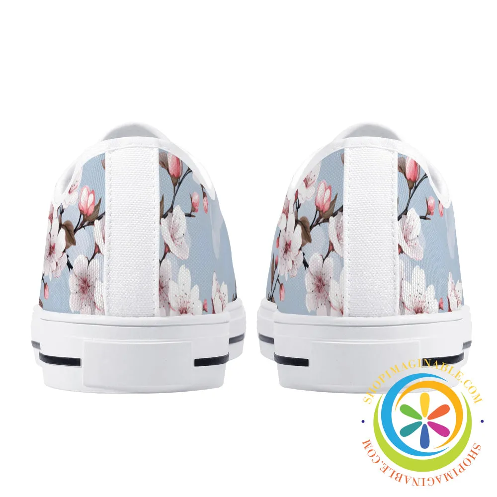 Blue Sky Cherry Blossoms Ladies Low Top Canvas Shoes