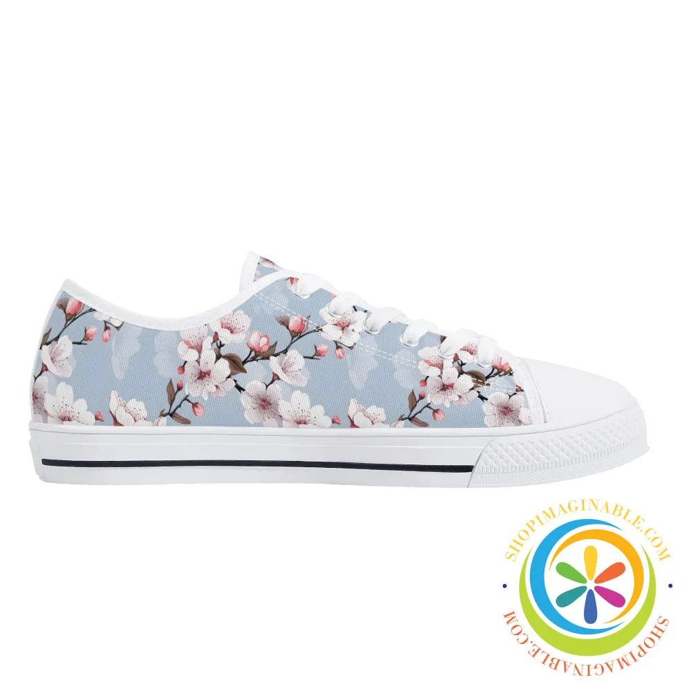 Blue Sky Cherry Blossoms Ladies Low Top Canvas Shoes