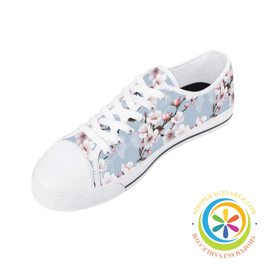 Blue Sky Cherry Blossoms Ladies Low Top Canvas Shoes