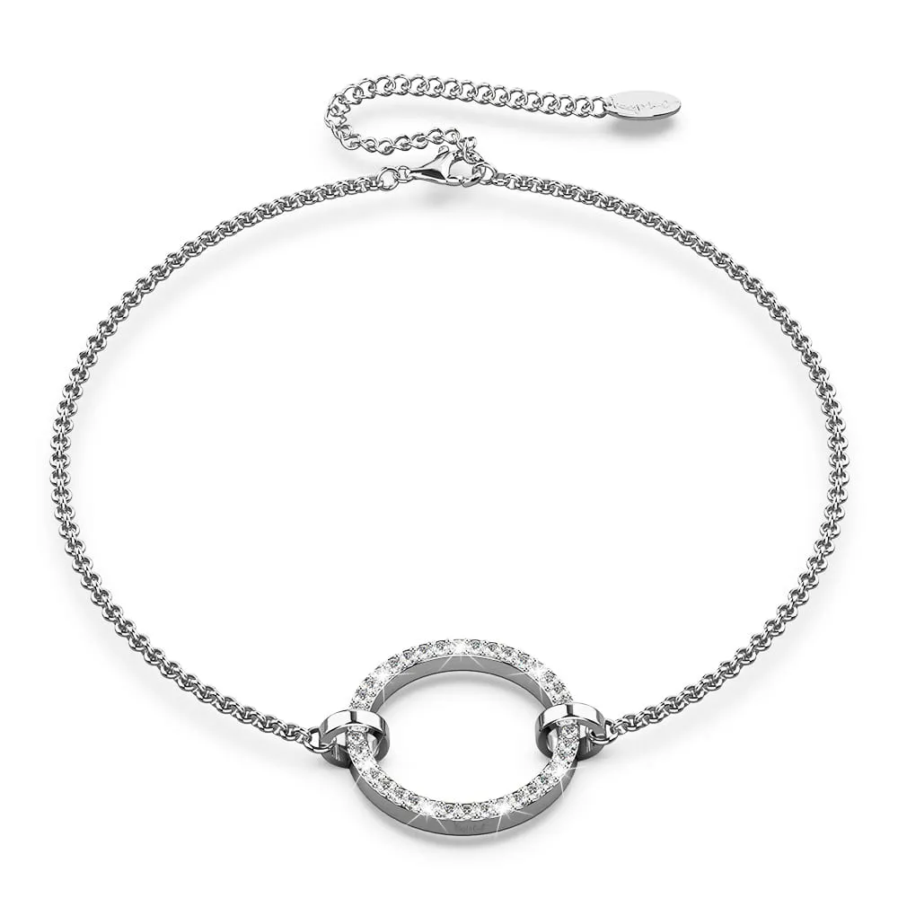 Boxed Orbit Beauty Bracelet & Charm Necklace Set with Swarovski Crystal in White Gold