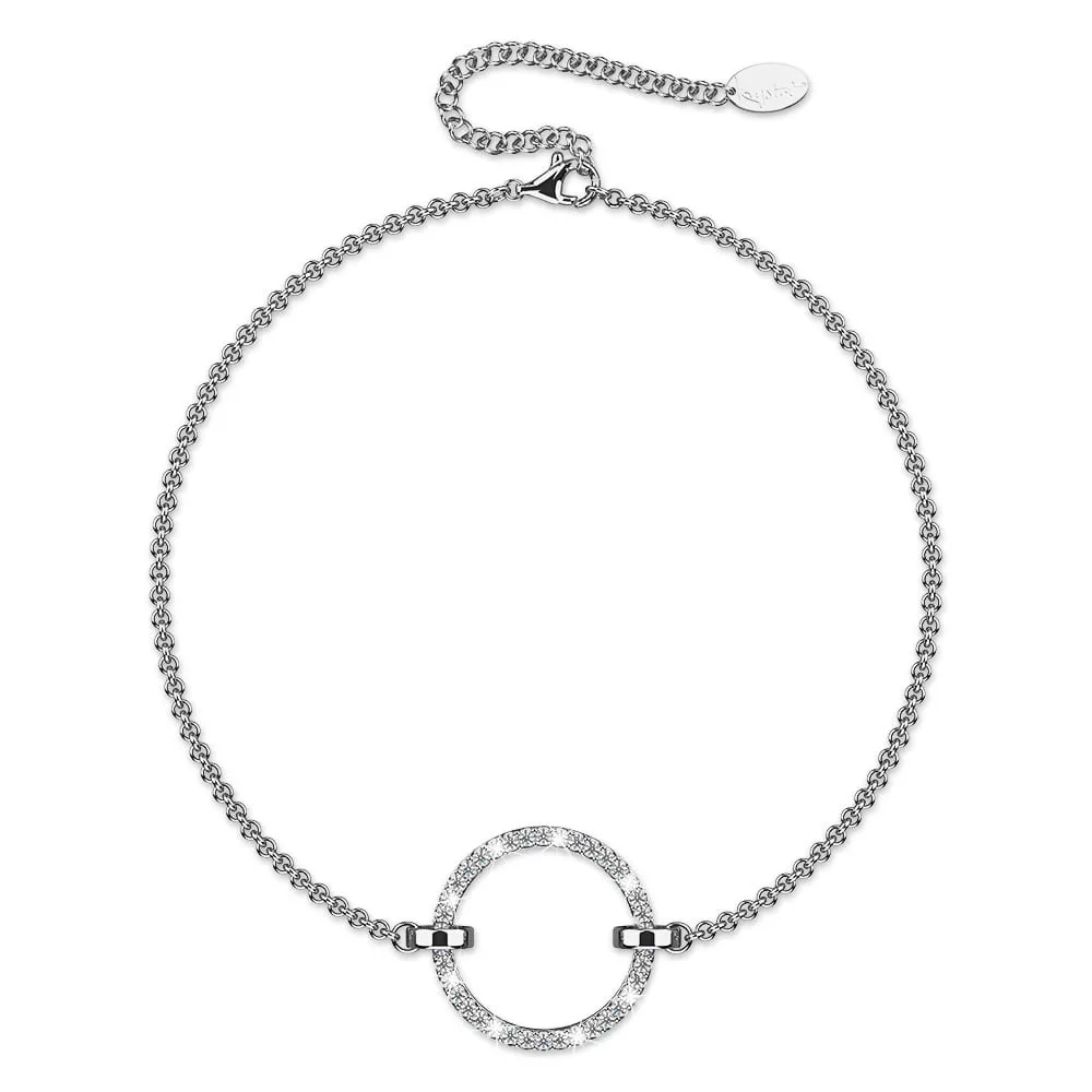 Boxed Orbit Beauty Bracelet & Charm Necklace Set with Swarovski Crystal in White Gold