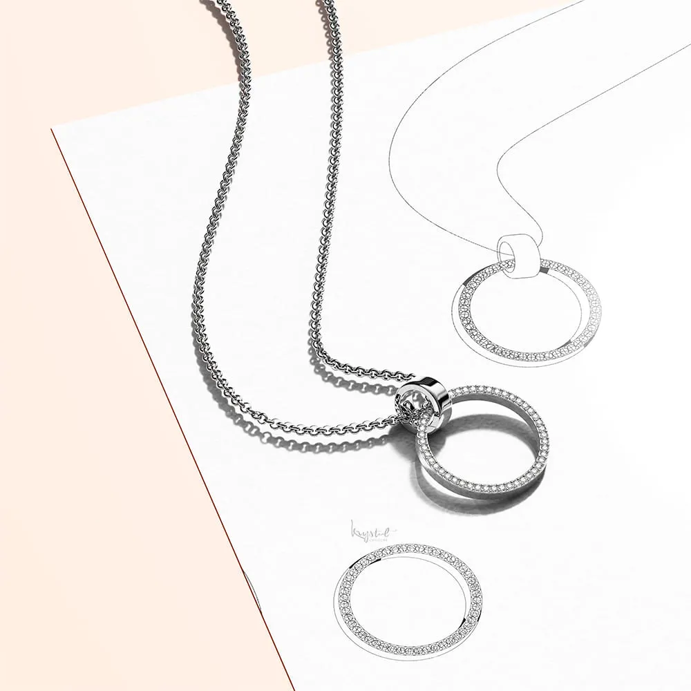 Boxed Orbit Beauty Bracelet & Charm Necklace Set with Swarovski Crystal in White Gold