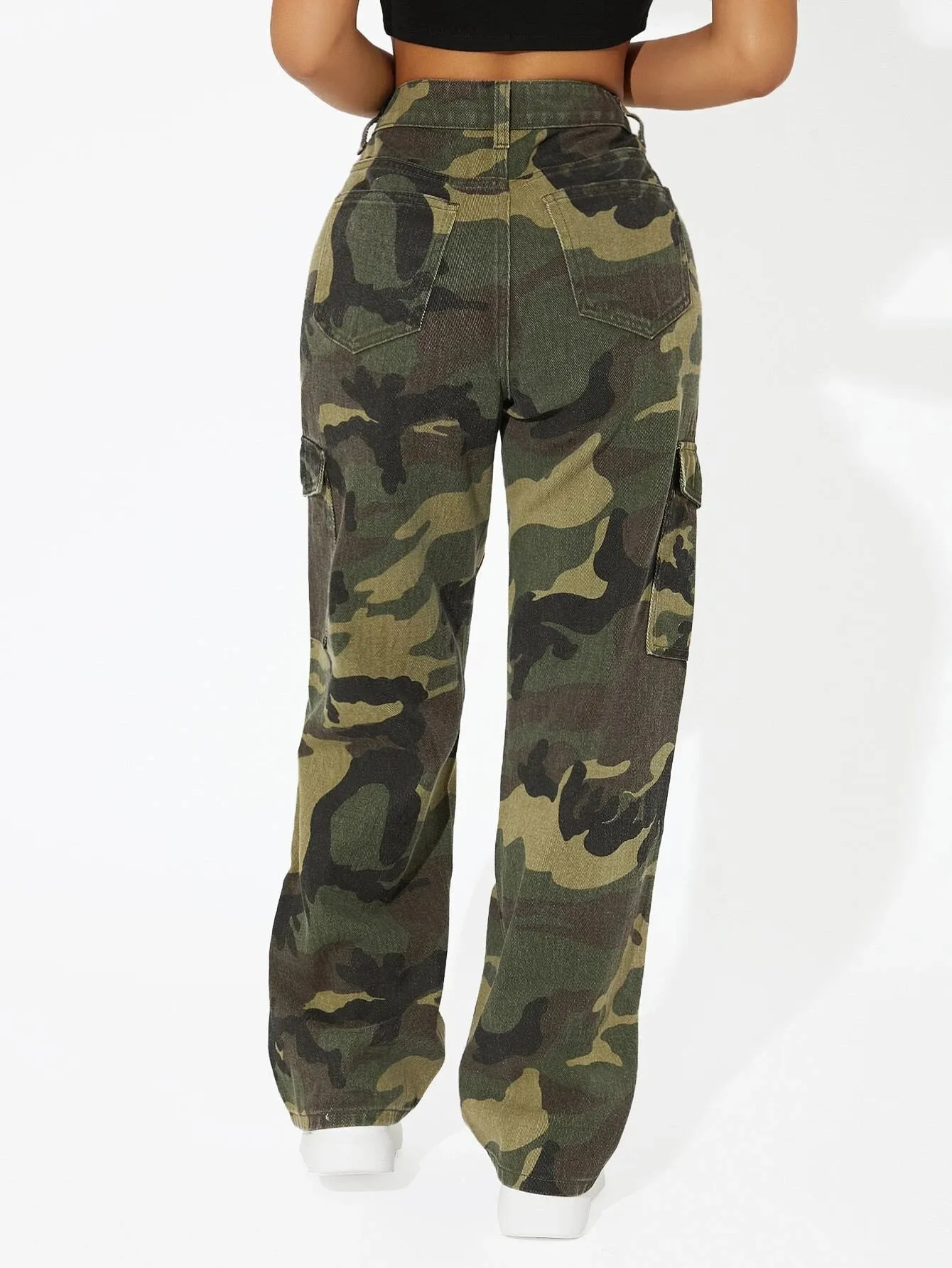 Camo Print Flap Pocket Side Cargo Jeans