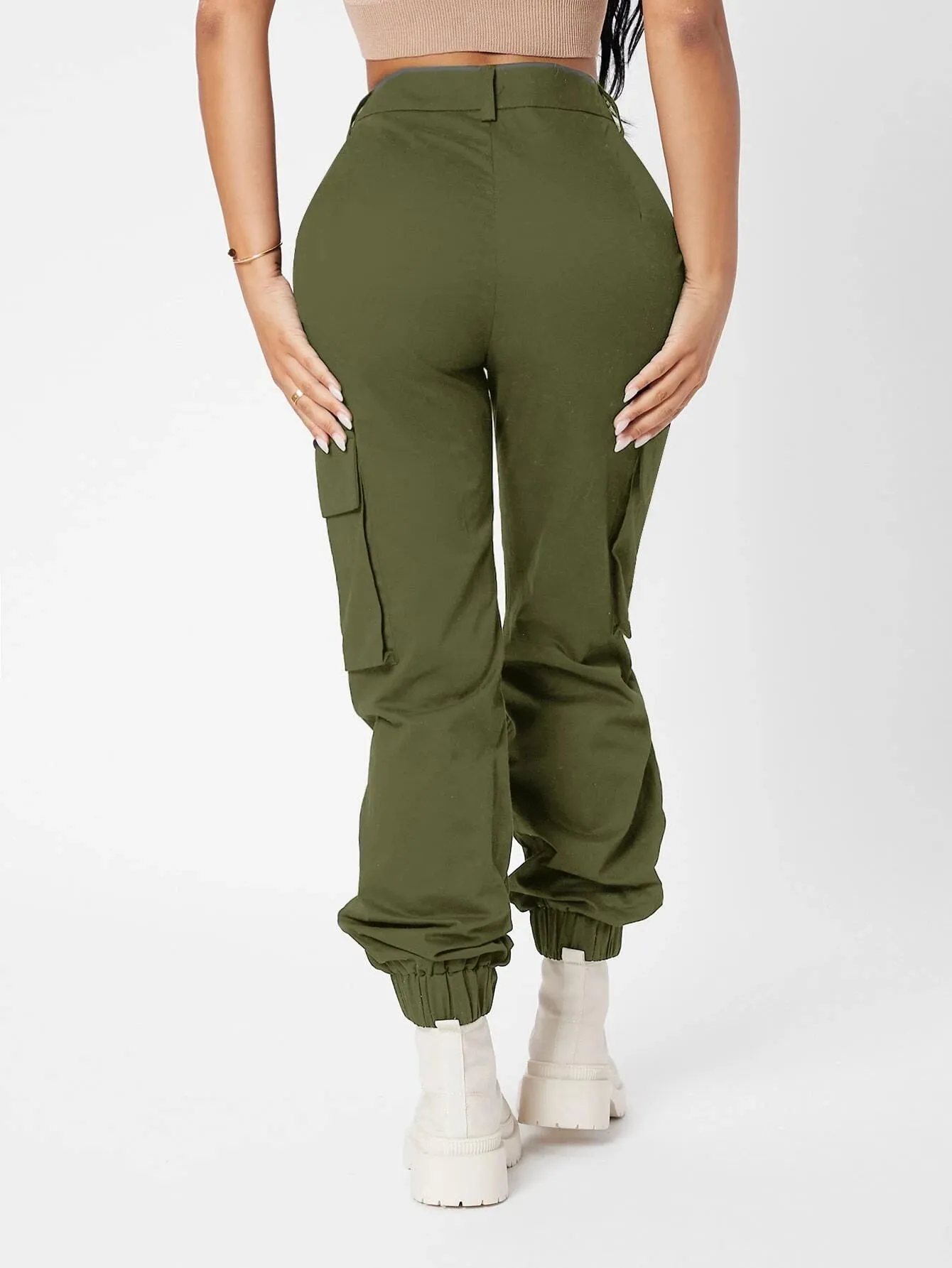 Casual High Waist Flap Pocket Pants