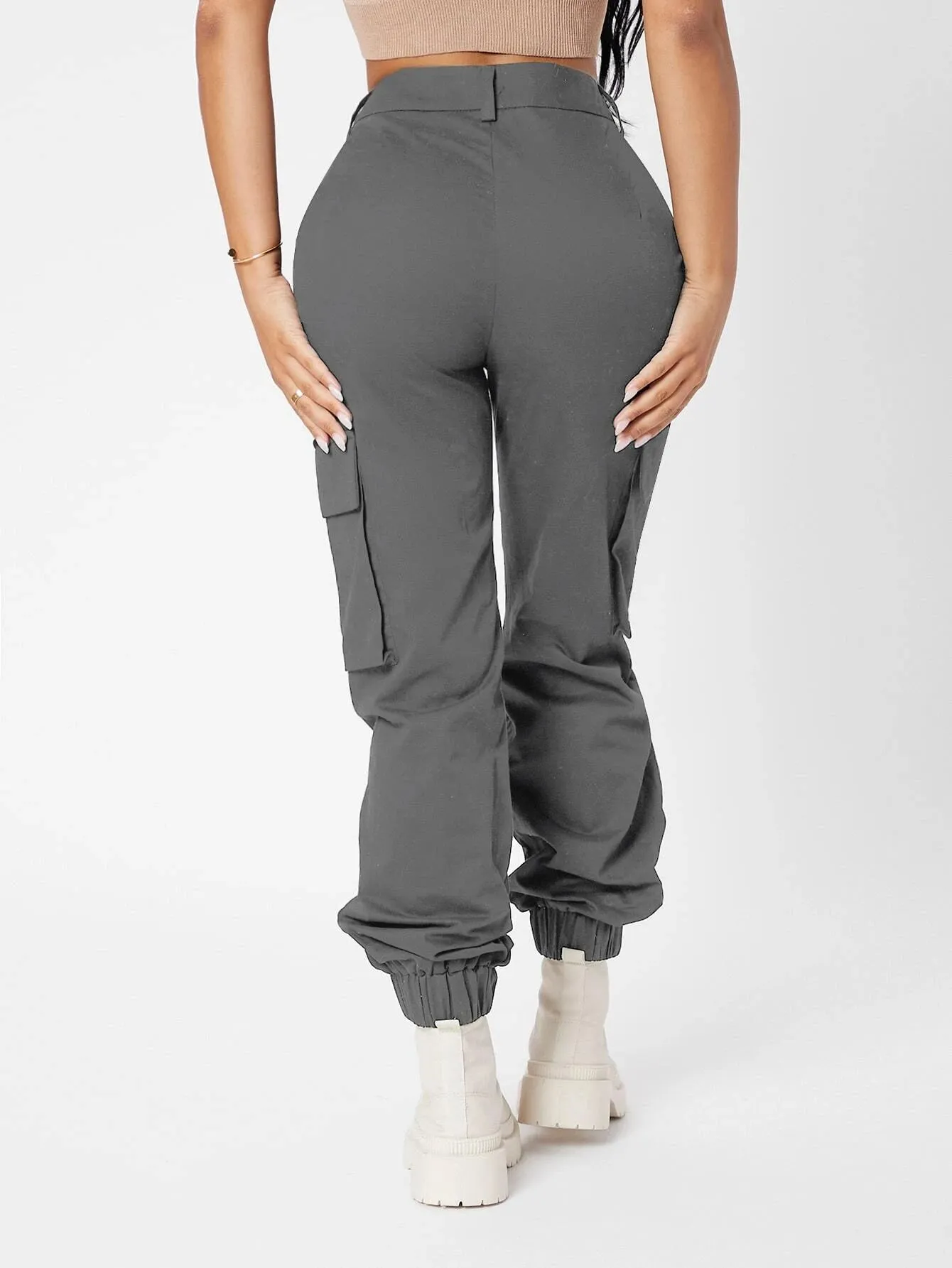 Casual High Waist Flap Pocket Pants