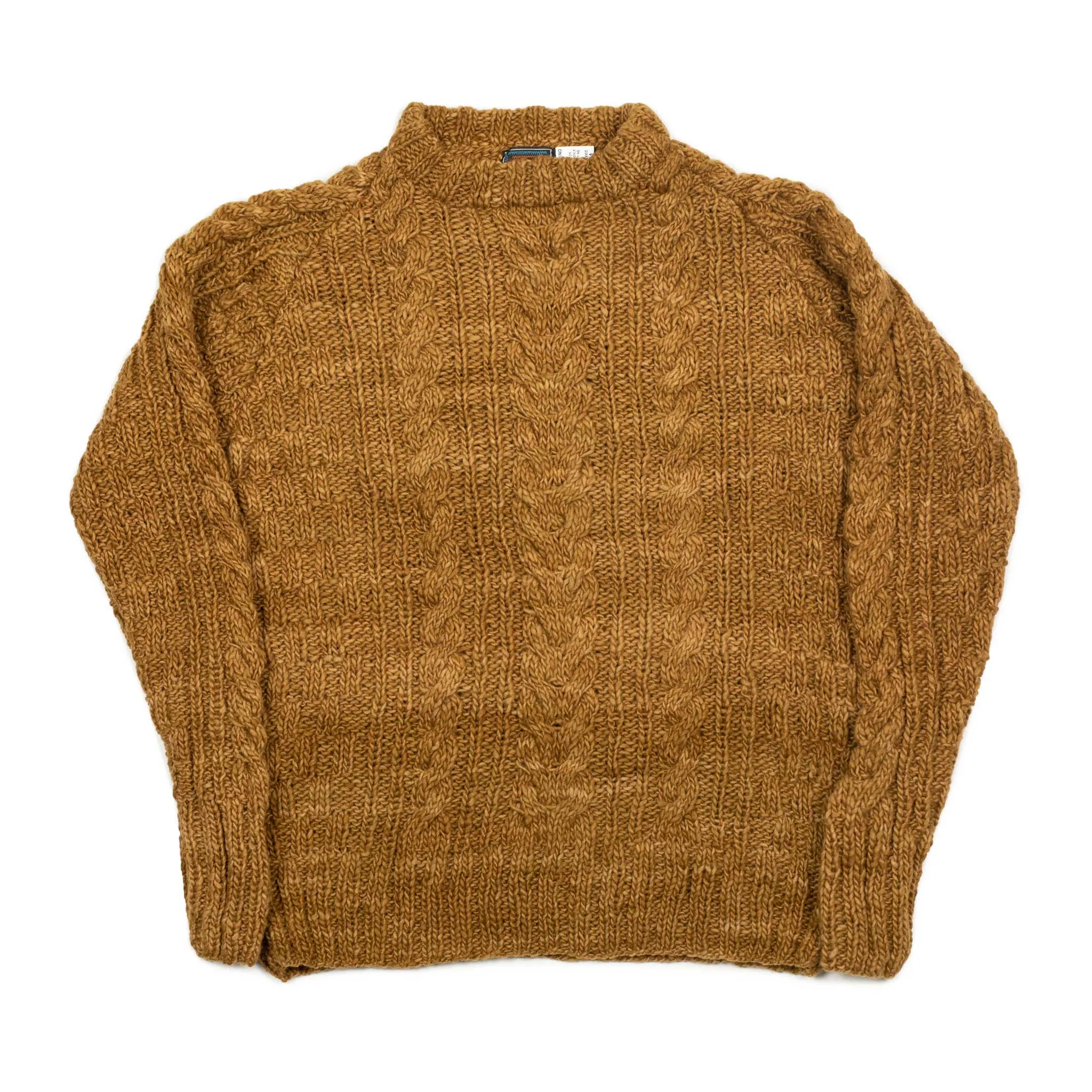 Chamula handknit fisherman pullover in Dark Gold merino wool