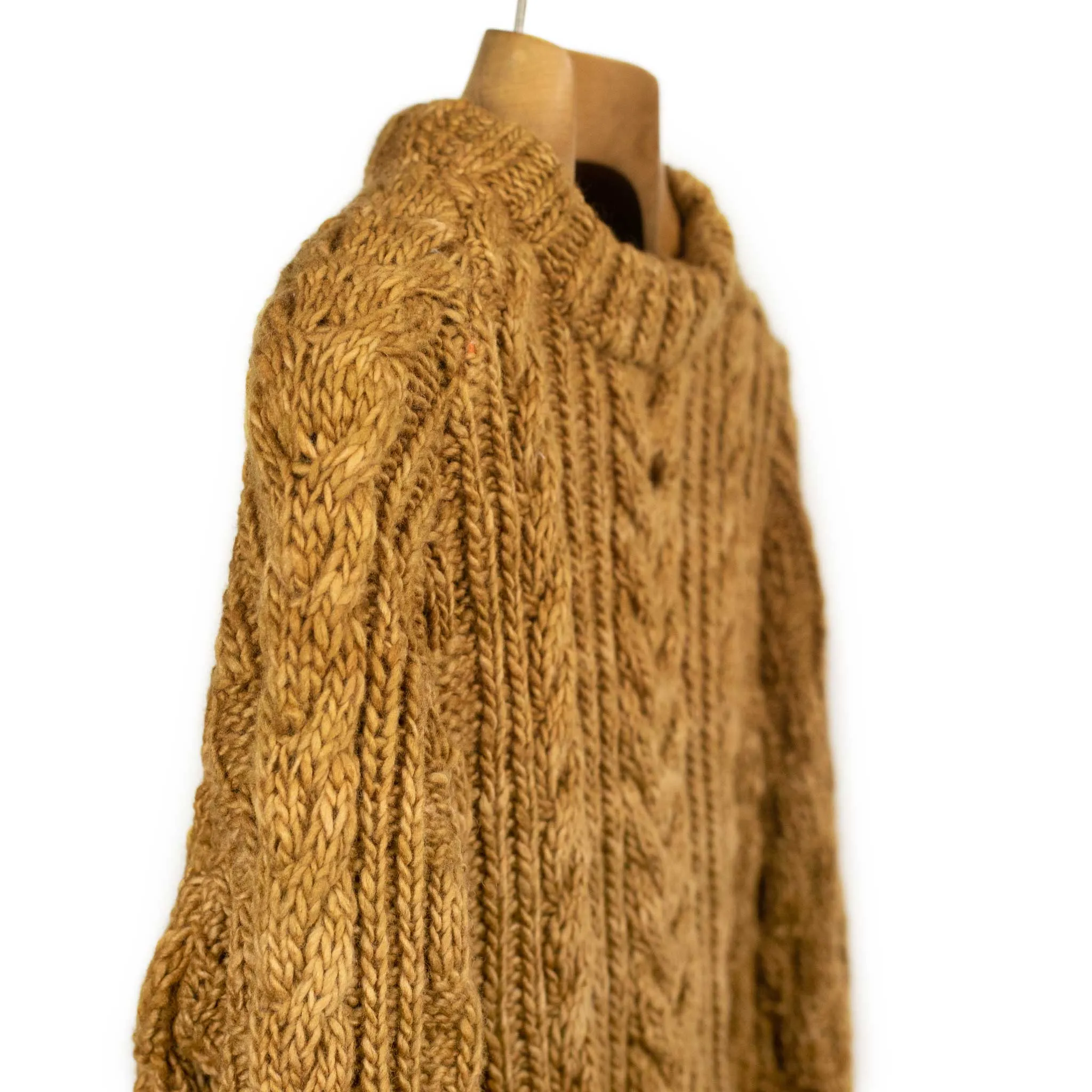 Chamula handknit fisherman pullover in Dark Gold merino wool