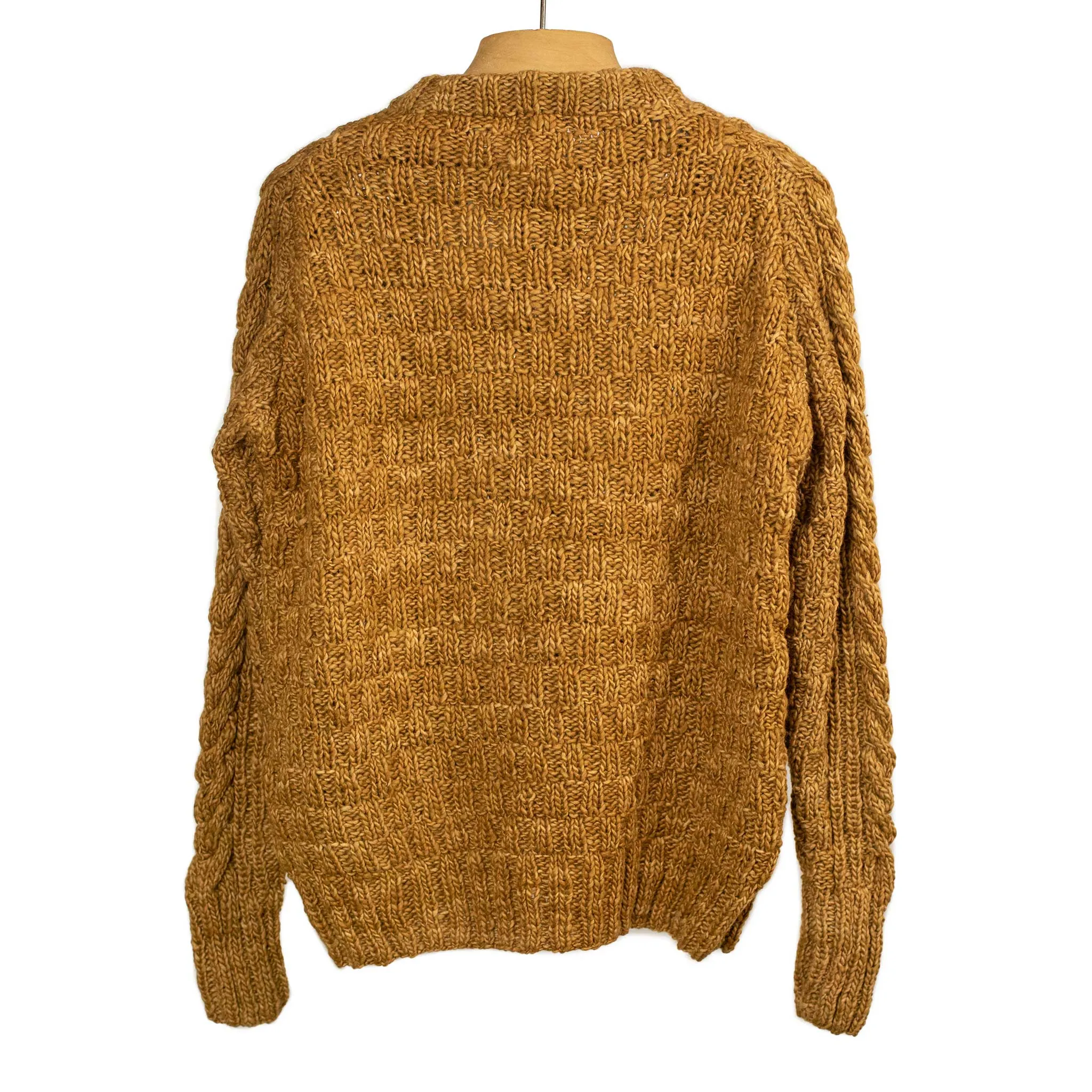 Chamula handknit fisherman pullover in Dark Gold merino wool