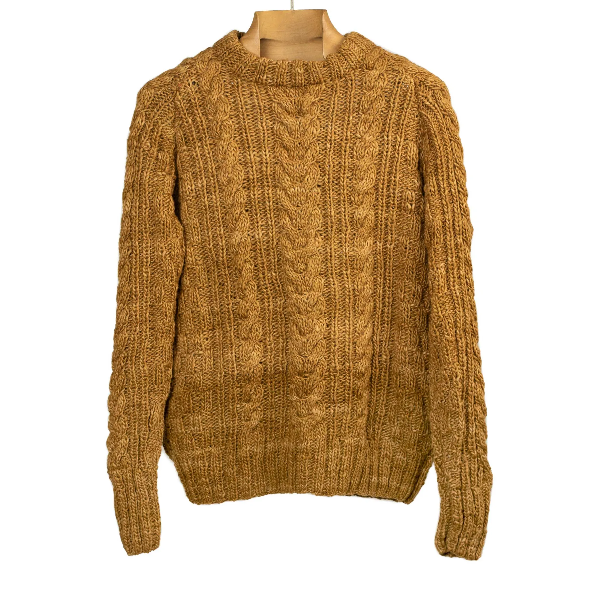 Chamula handknit fisherman pullover in Dark Gold merino wool