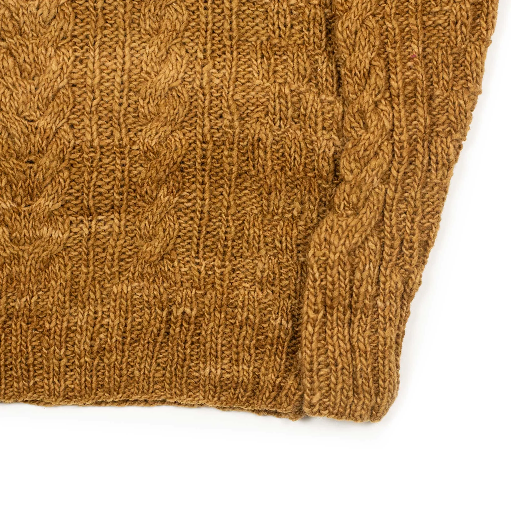 Chamula handknit fisherman pullover in Dark Gold merino wool