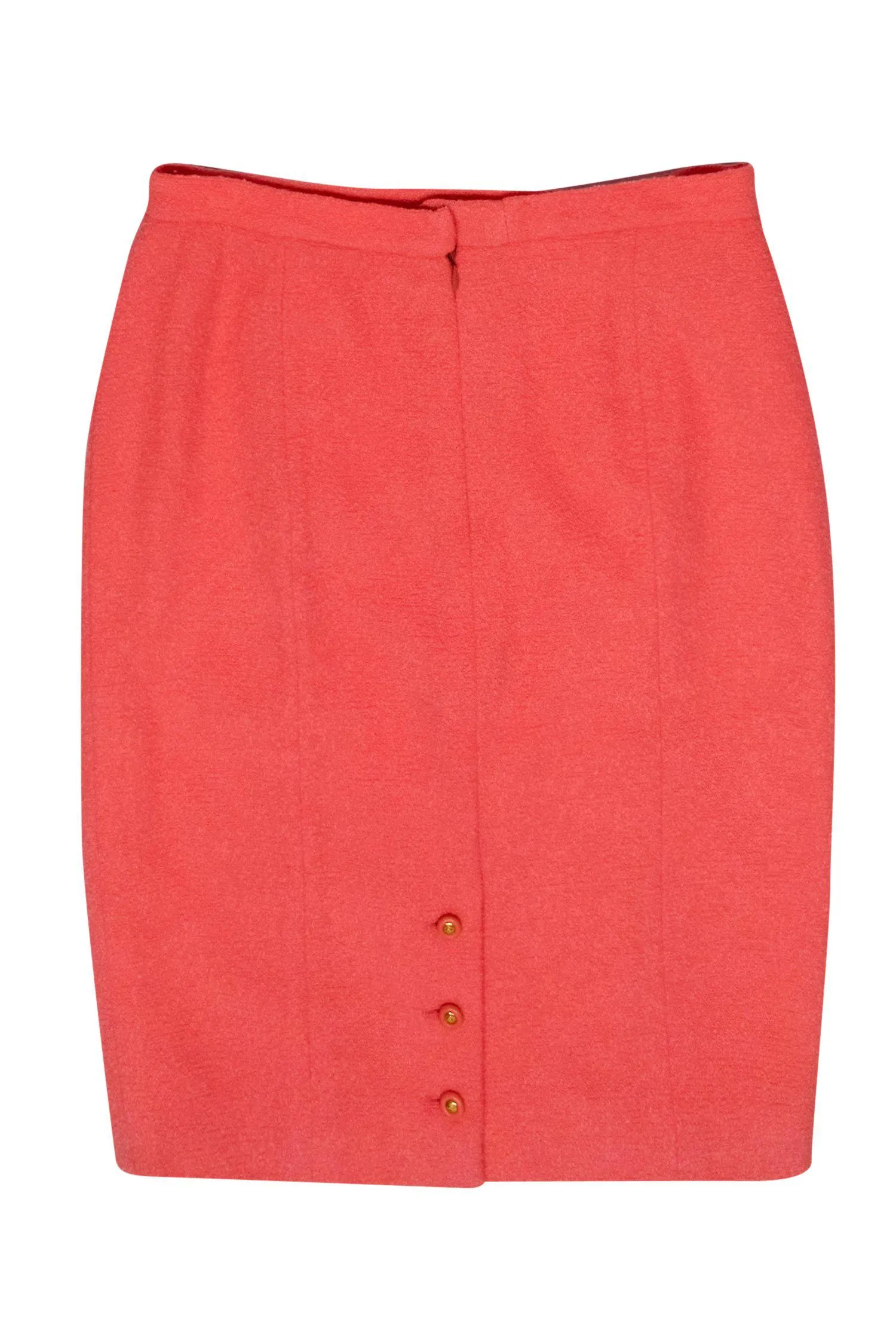 Chanel - Coral Tweed Pencil Skirt w/ Golden Button Accents Sz 8