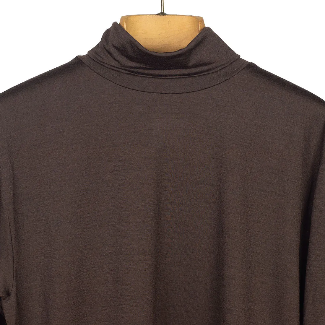 Chocolate brown wool jersey turtleneck sweater