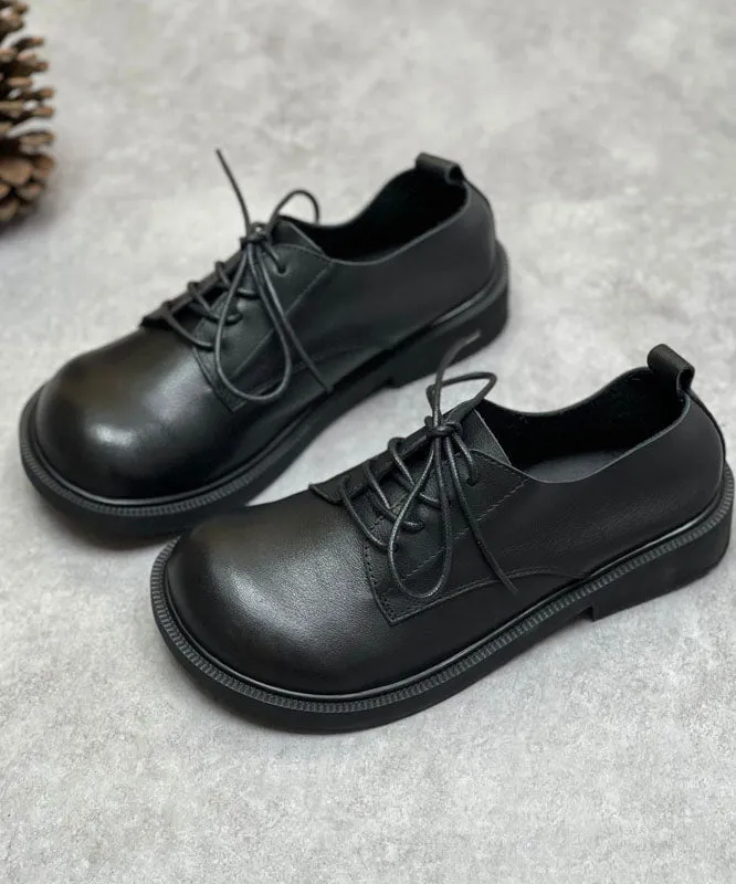 Cowhide Leather Flat Shoes Lace Up Flat Feet Shoes