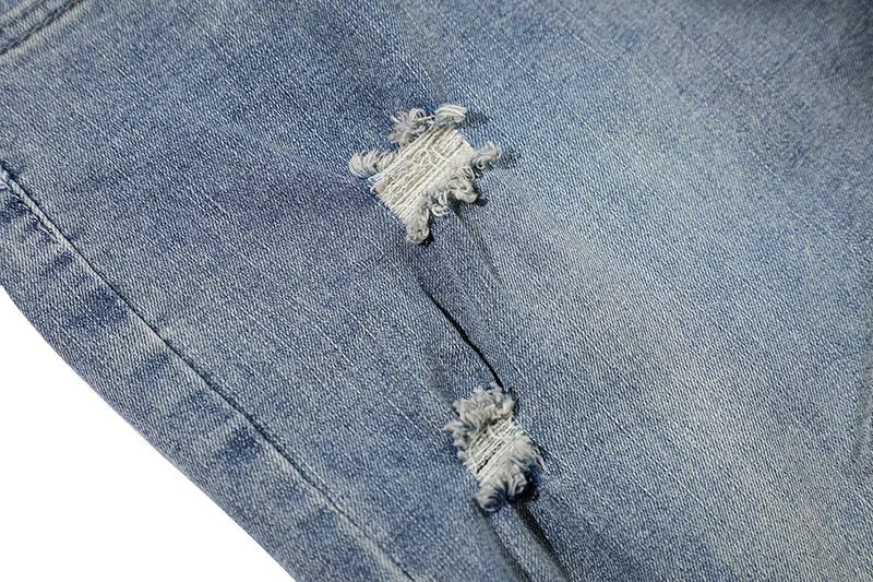 Cracked Two Face Light Wash Denim Jeans