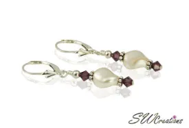 Cream Pearl Twist Generation Birthstone Crystal Earrings