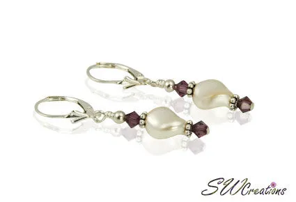 Cream Pearl Twist Generation Birthstone Crystal Earrings