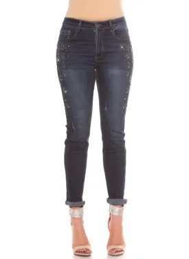 Curvy Girls Plus Size dark blue Skinny Jeans with Decoration on Legs