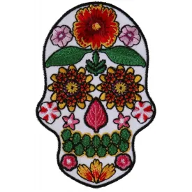 Daniel Smart Flower Skull Embroidered Iron on Patch, White, 2.6 x 4 inches