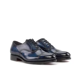 Denim Blue Patina Cap Toe Oxford Shoes