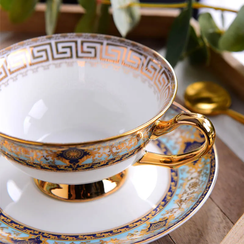 Designer 'Bone China’ Tea/Coffee Cup & Saucer - European Masters Classic Design with Gilded Gold Emphasis.