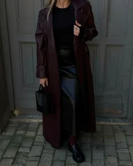 Diana Tricot Faux Leather Burgundy Trench Coat