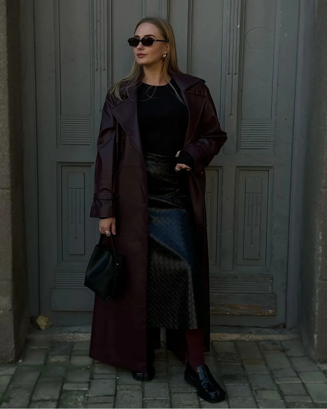 Diana Tricot Faux Leather Burgundy Trench Coat