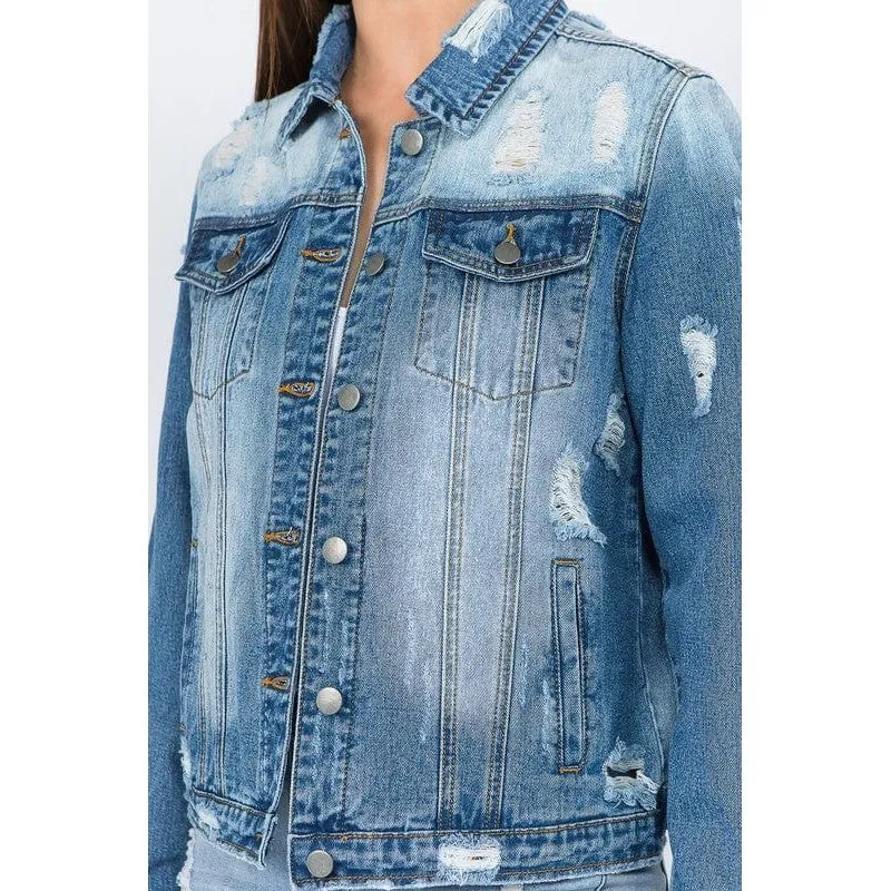 Distressed basic denim jackets