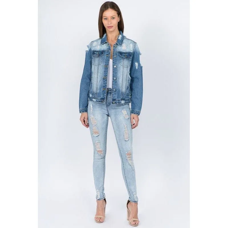 Distressed basic denim jackets