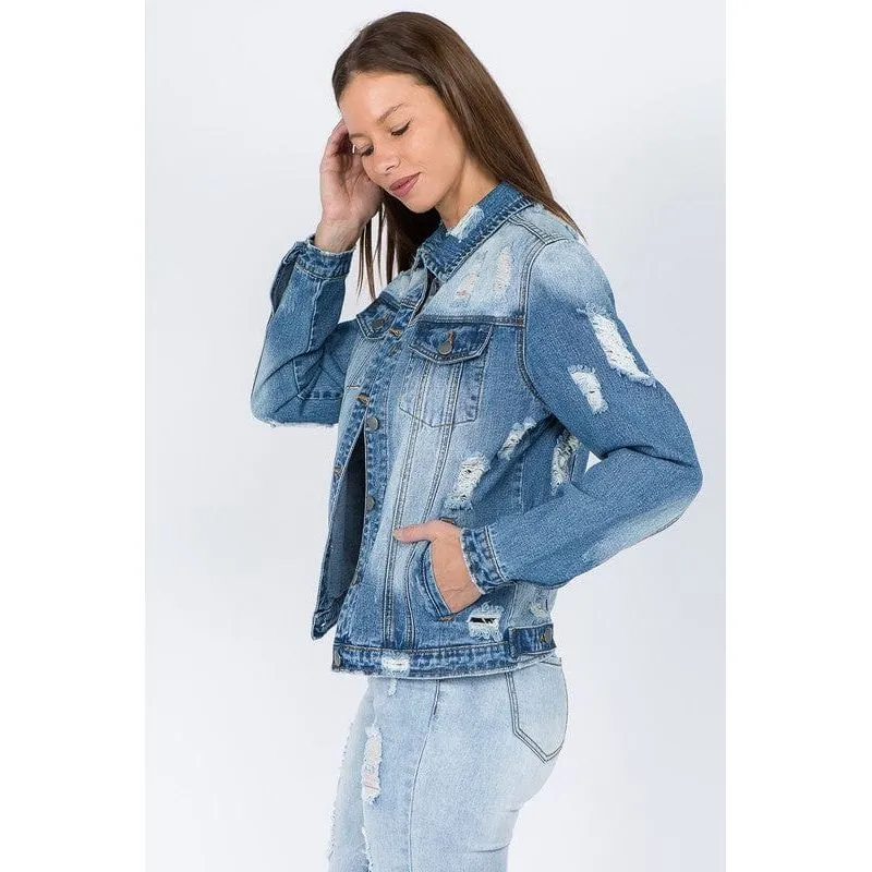 Distressed basic denim jackets