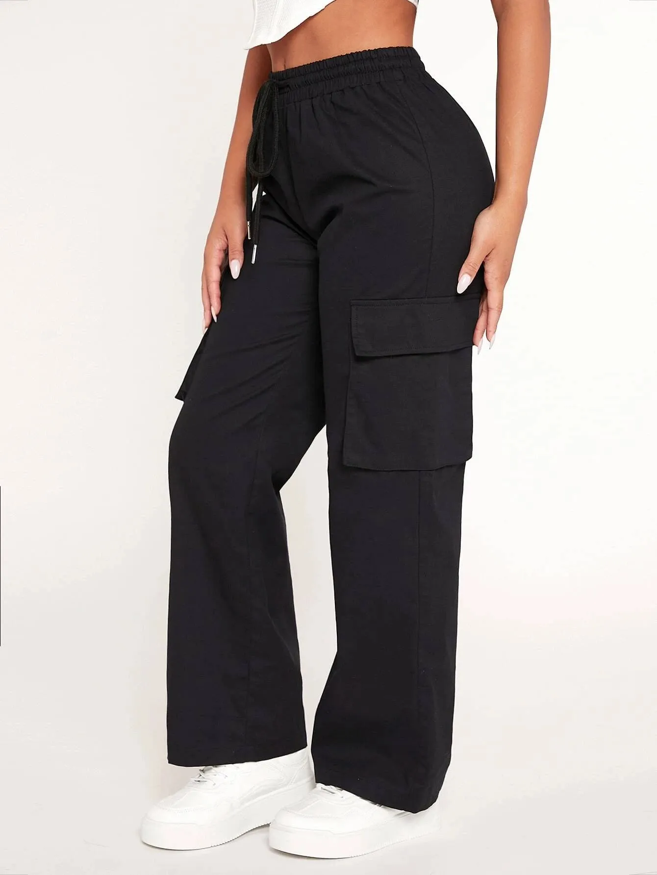 Drawstring Waist Flap Pocket Cargo Pant