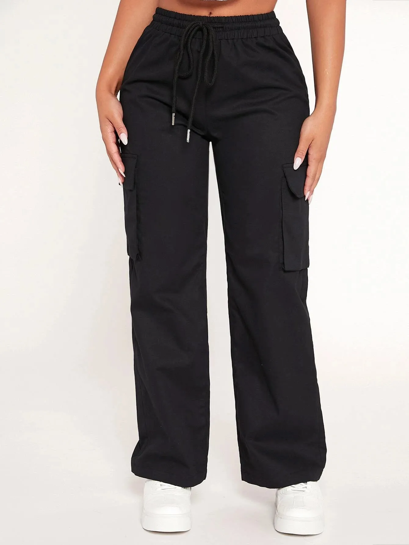 Drawstring Waist Flap Pocket Cargo Pant