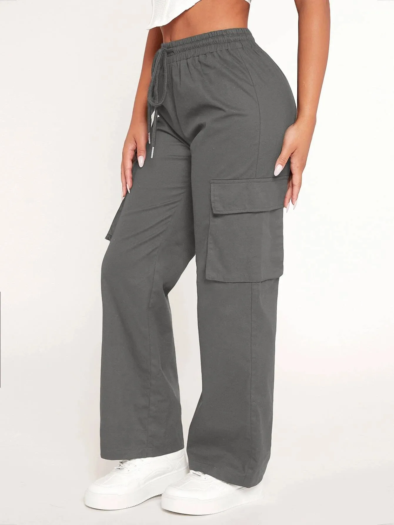 Drawstring Waist Flap Pocket Cargo Pant