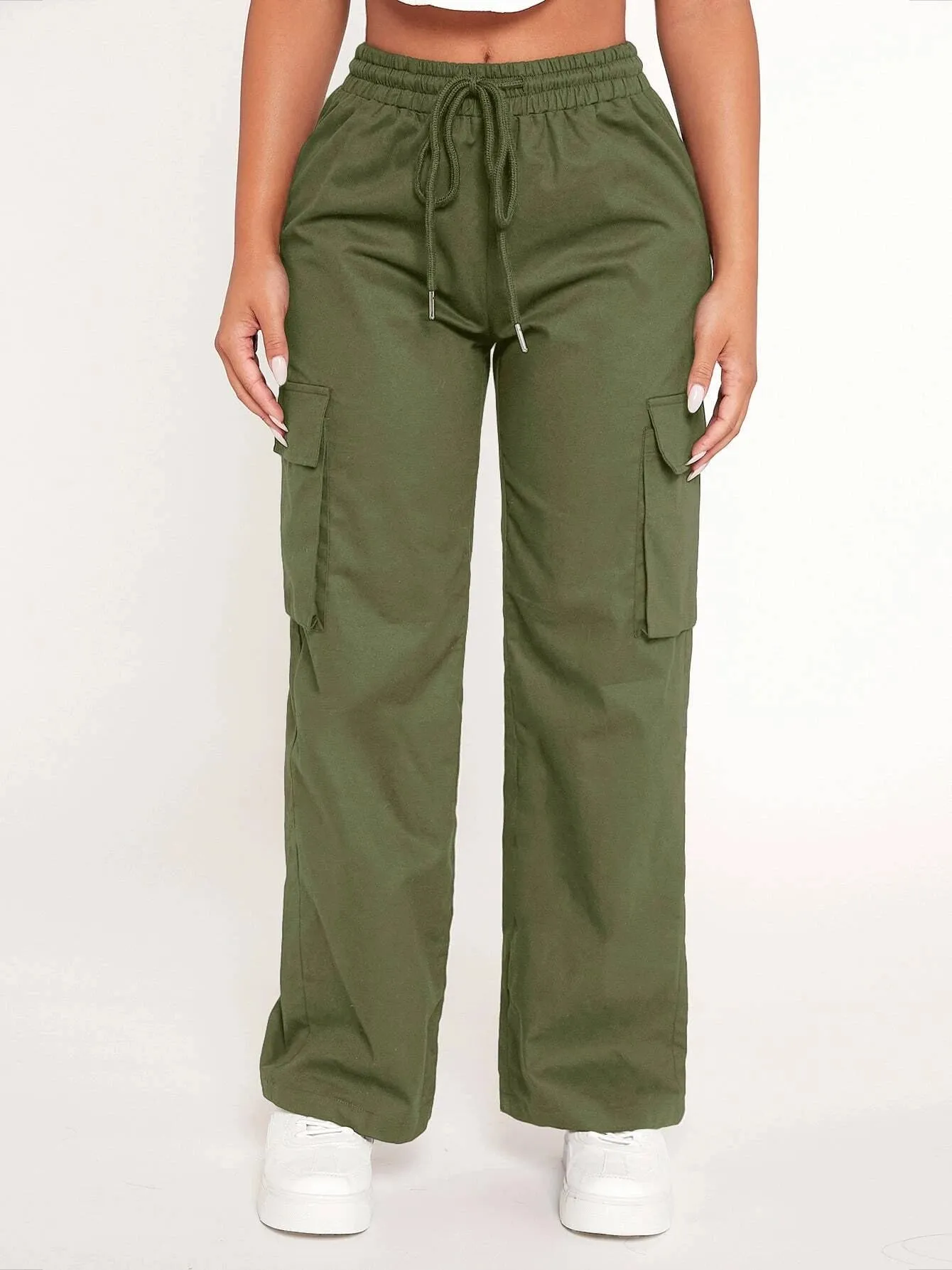 Drawstring Waist Flap Pocket Cargo Pant