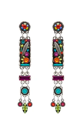 E355P-MC Botanical Linear Chandelier Post Earrings-Multicolor