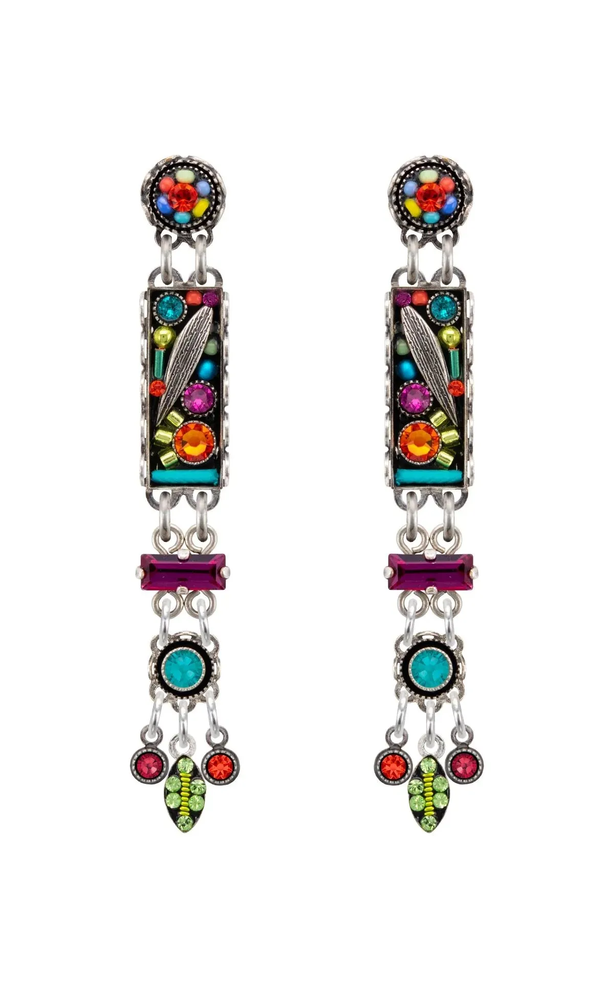 E355P-MC Botanical Linear Chandelier Post Earrings-Multicolor