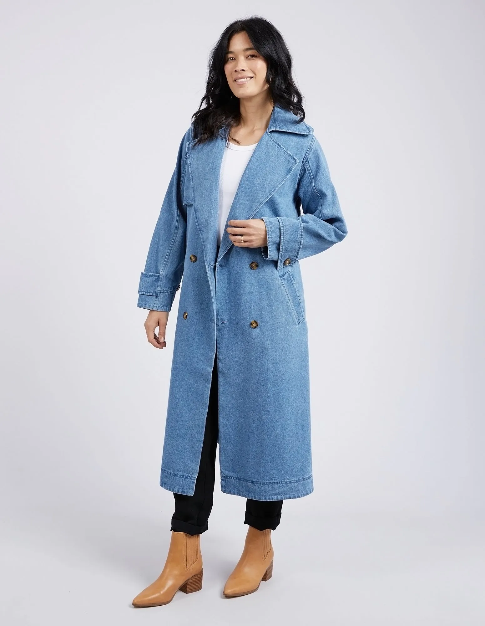 Elsie Denim Trench Mid Blue Wash