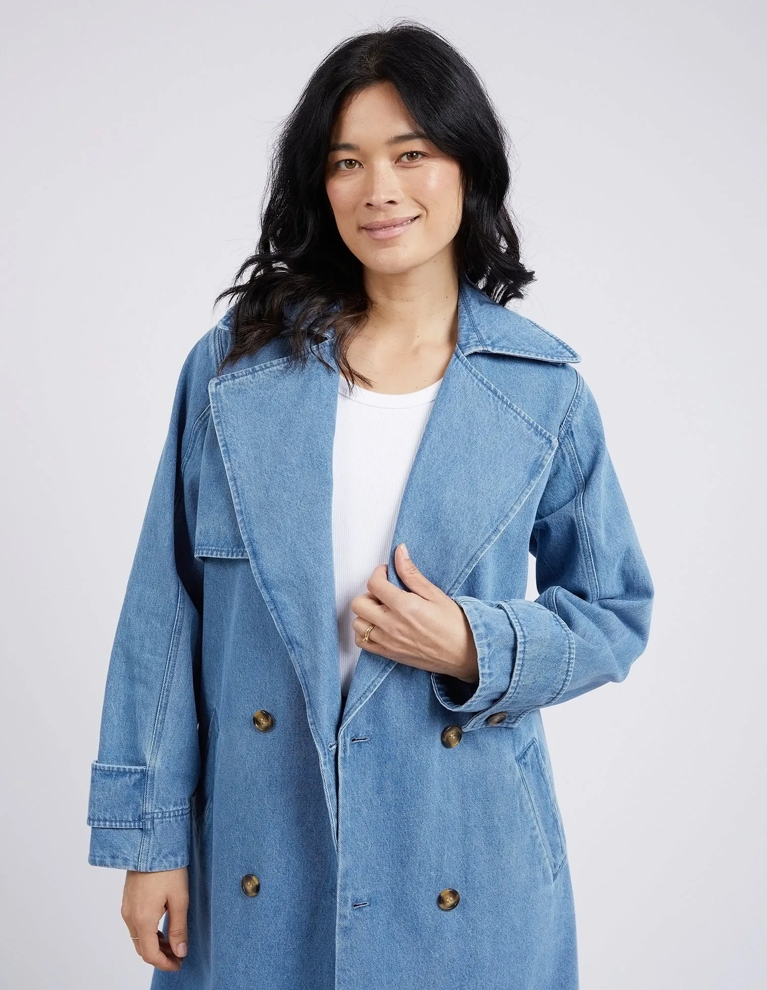 Elsie Denim Trench Mid Blue Wash